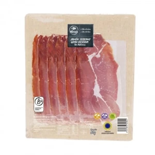 Jamón serrano gran reserva en lonchas Carrefour El Mercado sin gluten y sin lactosa 90 g - 0.09 kg - Imagen del producto en Findit
