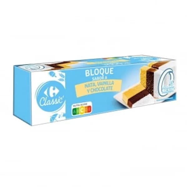 Bloque de helado de chocolate, nata y vainilla Carrefour Classic' sin azúcar añadido 475 g. - 0.48 kg - Imagen del producto en Findit