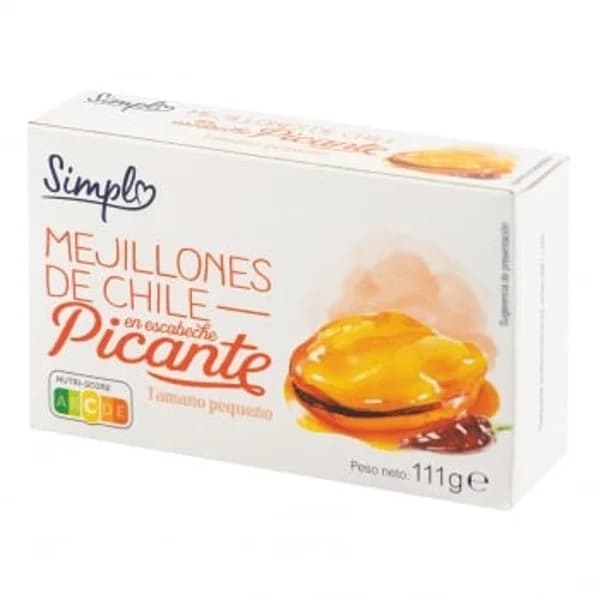 Mejillones de Chile en escabeche picante 13/18 Simpl sin gluten 69 g. - 0.07 kg - Imagen del producto en Findit