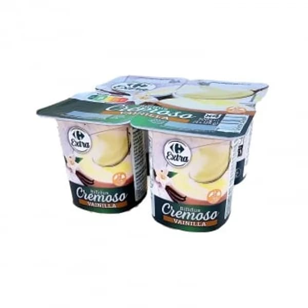 Bífidus cremoso sabor vainilla Carrefour Extra sin gluten pack de 4 unidades de 125 g. - 0.5 kg - Imagen del producto en Findit