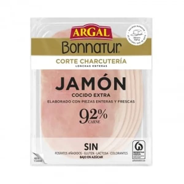Jamón cocido extra en lonchas Bonnatur sin gluten y sin lactosa 160 g - 0.16 kg - Imagen del producto en Findit