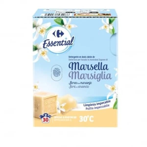 Detergente en capsulas jabón de Marsella y flores de naranjo Essential Carrefour 30 lavados. - 30.79 ud - Imagen del producto en Findit