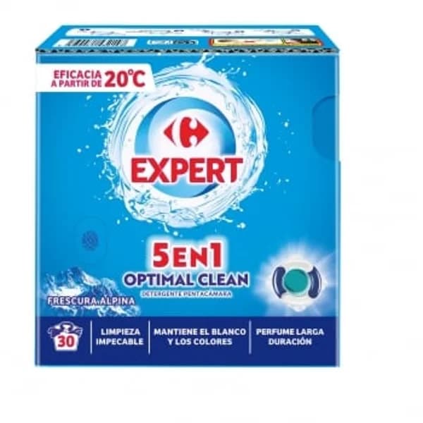 Detergente en capsulas 5en1 optimal clean frescura alpina Expert Carrefour 30 lavados, - 30.21 ud - Imagen del producto en Findit