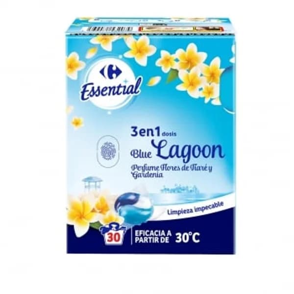 Detergente en capsulas 3en1 perfume flores de tiaré y gardenia Essential Carrefour 30 lavados. - 30.5 ud - Imagen del producto en Findit