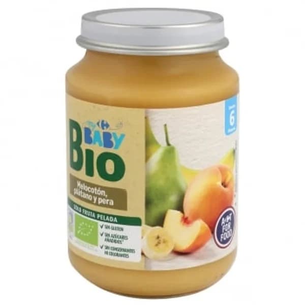Tarrito de melocotón, plátano y pera desde 6 meses ecológico Carrefour Baby Bio sin gluten 200 g. - 0.2 kg - Imagen del producto en Findit