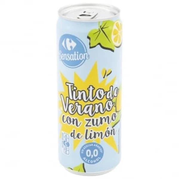 Tinto de verano Carrefour Sensation con zumo de limón sin alcohol y sin azúcar añadido lata 33 cl. - 0.33 l - Imagen del producto en Findit