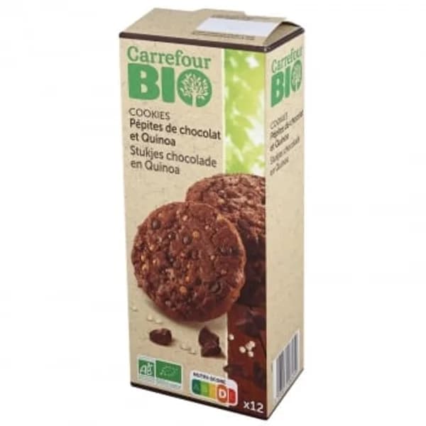 Galletas de mantequilla con pepitas de chocolate y quinoa ecológica Carrefour Bio 175 g. - 0.18 kg - Imagen del producto en Findit