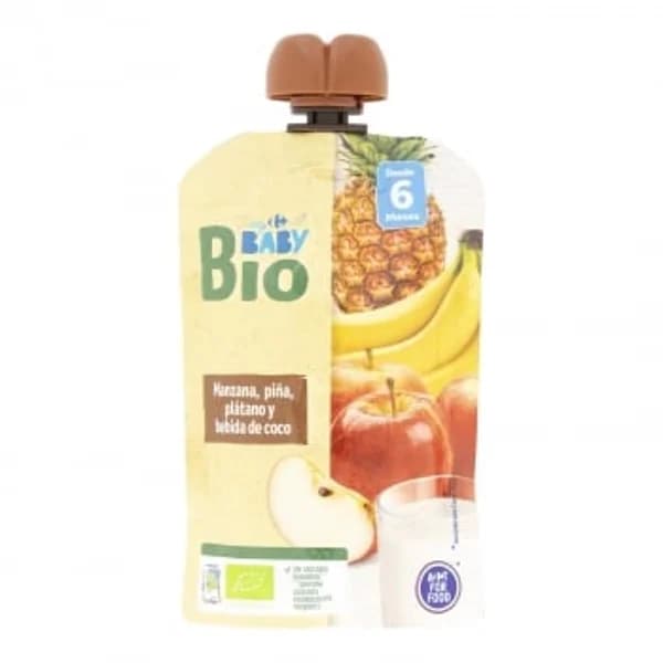 Bolsita de manzana, piña, plátano y bebida de coco ecológica My Carrefour Baby Bio sin azúcar añadido 100 g. - 0.1 kg - Imagen del producto en Findit