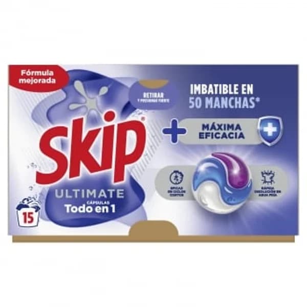 Detergente en cápsulas máxima eficacia Skip Ultimate 15 lavados. - 15.09 ud - Imagen del producto en Findit