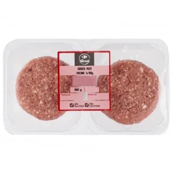 Hamburguesa de vacuno gruesa sin gluten y sin lactosa Carrefour El Mercado 2x180 g - 0.36 kg - Imagen del producto en Findit