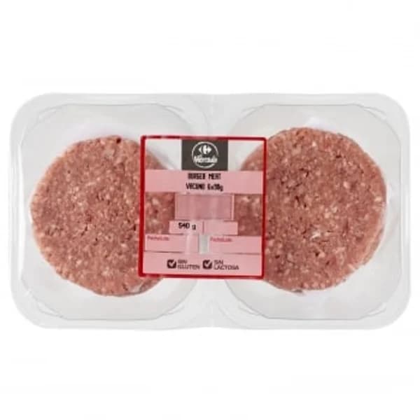 Hamburguesa de vacuno sin gluten y sin lactosa Carrefour El Mercado 6x90 g - 0.54 kg - Imagen del producto en Findit