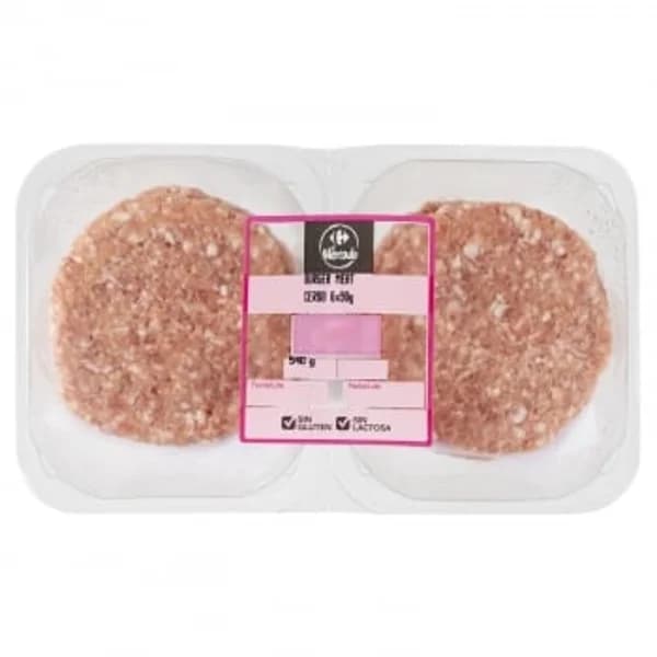Hamburguesa de cerdo sin gluten y sin lactosa Carrefour El Mercado 6x90 g - 0.54 kg - Imagen del producto en Findit