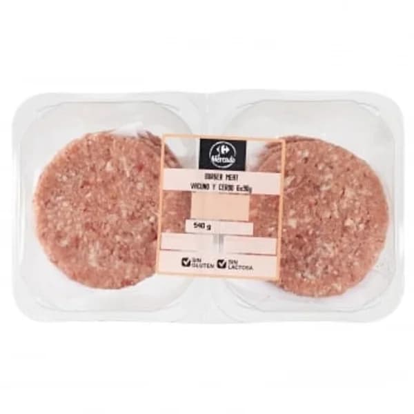 Hamburguesa mixta de cerdo y vacuno sin gluten y sin lactosa Carrefour El Mercado 6x90 g - 0.54 kg - Imagen del producto en Findit