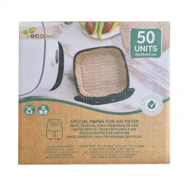 Papel cuadrado especial para freidoras de aire Ecofami 50 ud. - 50.82 ud - Imagen del producto en Findit
