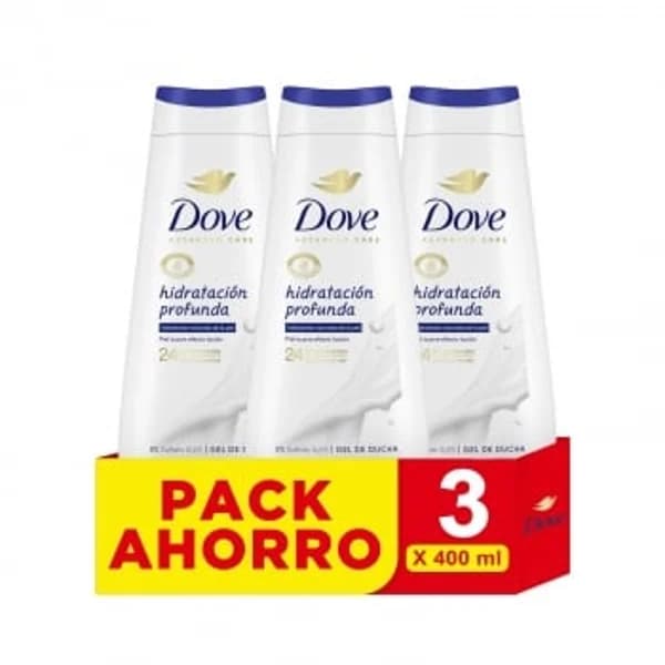 Gel de ducha hidratación profunda Dove pack 3 unidades 400 ml. - 1.2 l - Imagen del producto en Findit