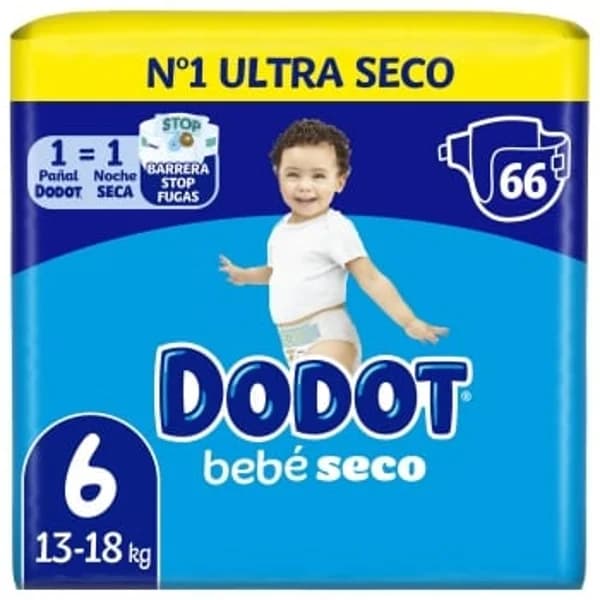 Pañales Dodot bebé seco T6 (13-18 kg) 66 ud. - 66.63 ud - Imagen del producto en Findit