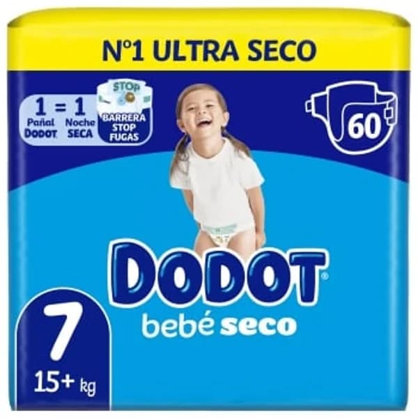 Pañales Dodot bebé seco T7 (15+ kg) 60 ud. - 60.58 ud - Imagen del producto en Findit