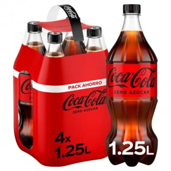 Coca Cola zero azúcar pack 4 botellas 1,25 l. - 5 l - Imagen del producto en Findit