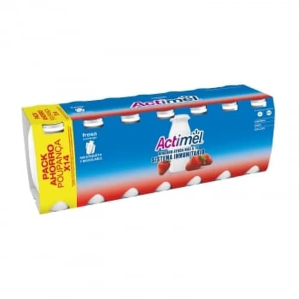 Leche fermentada semidesnatada con fresa Danone Actimel pack de 14 unidades de 100 g. - 1.4 kg - Imagen del producto en Findit