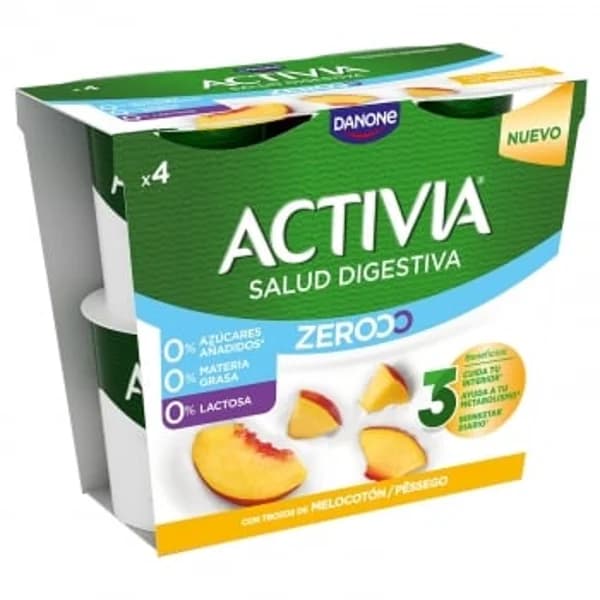 Leche fermentada desnatada con melocotón y bifidus Danone Activia sin lactosa pack de 4 unidades de 120 g. - 0.48 kg - Imagen del producto en Findit