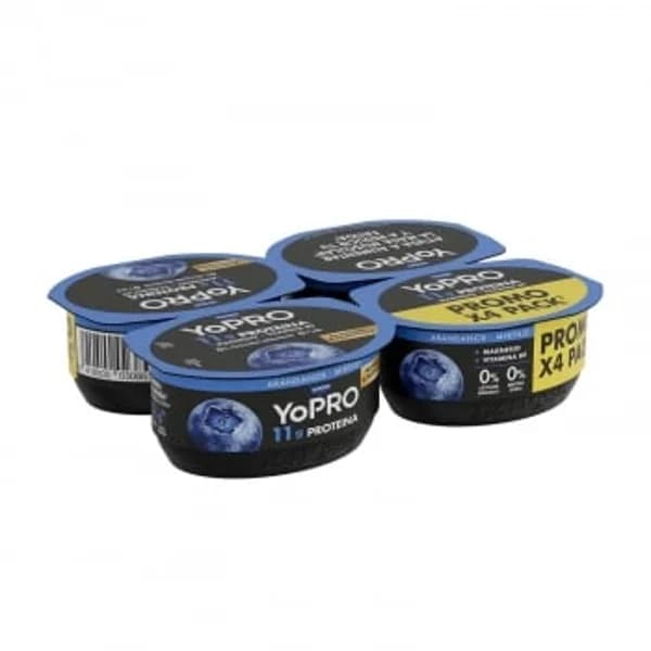 Leche fermentada desnatada con arándanos Danone YoPro pack de 4 unidades de 120 g. - 0.48 kg - Imagen del producto en Findit