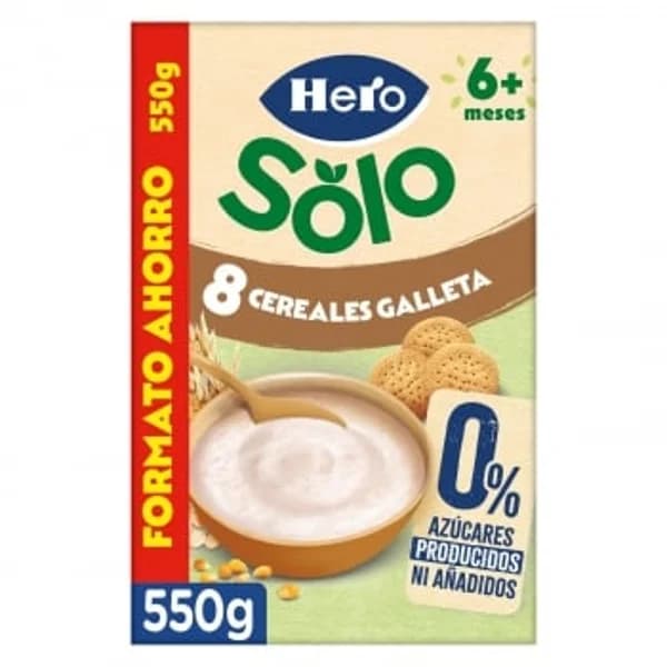 Papilla infantil desde 6 meses Hero 8 cereales galleta sin azúcar añadido 550 g. - 0.55 kg - Imagen del producto en Findit
