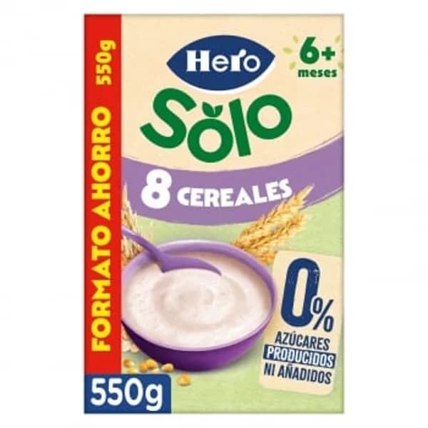 Papilla infantil desde 6 meses Hero 8 cereales sin azúcar añadido 550 g. - 0.55 kg - Imagen del producto en Findit