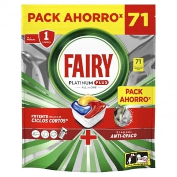 Lavavajillas a máquina platinum plus pastillas todo en uno Fairy 71 ud. - 70 ud - Imagen del producto en Findit