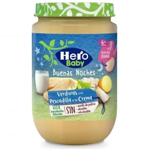 Tarrito de verduras con pescadilla a la crema desde 6 meses Hero Buenas Noches sin gluten 190 g. - 0.19 kg - Imagen del producto en Findit