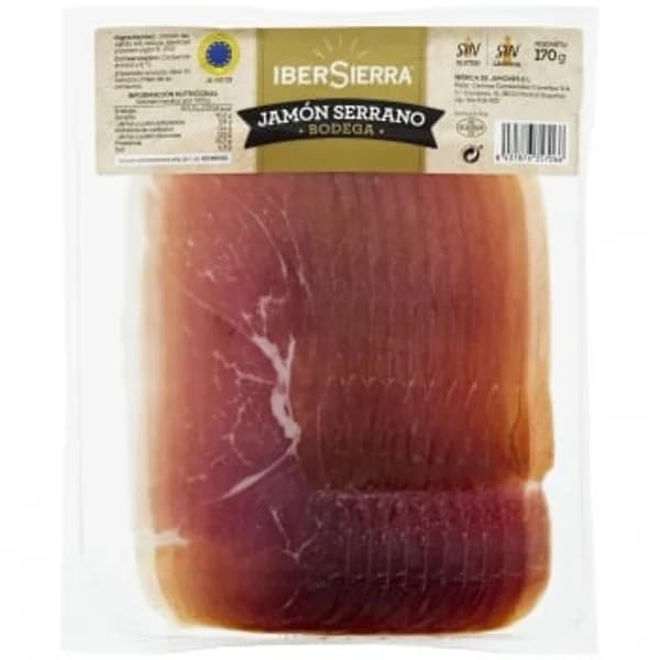 Jamón serrano bodega en lonchas IberSierra sin gluten y sin lactosa 170 g - 0.17 kg - Imagen del producto en Findit