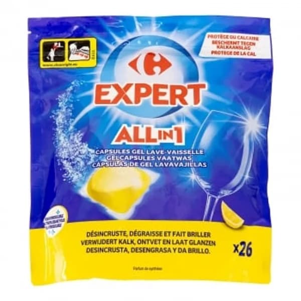Lavavajillas a máquina en pastillas perfume limón Todo en uno Carrefour Expert 26 ud. - 26.06 ud - Imagen del producto en Findit