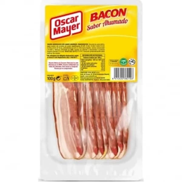 Bacon sabor ahumado en lonchas Oscar Mayer sin gluten y sin lactosa 100 g - 0.1 kg - Imagen del producto en Findit