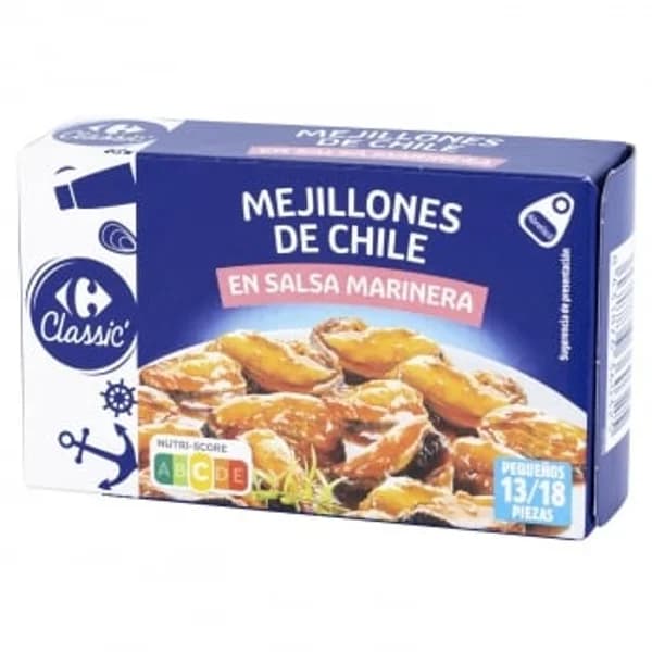 Mejillones de Chile en salsa marinera 14/18 Classic Carrefour 65 g. - 0.07 kg - Imagen del producto en Findit