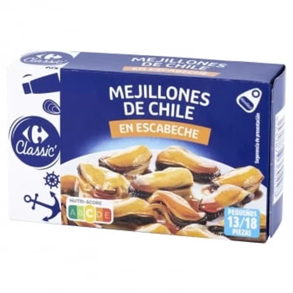 Mejillones de Chile en escabeche 14/18 Classic Carrefour 69 g. - 0.07 kg - Imagen del producto en Findit