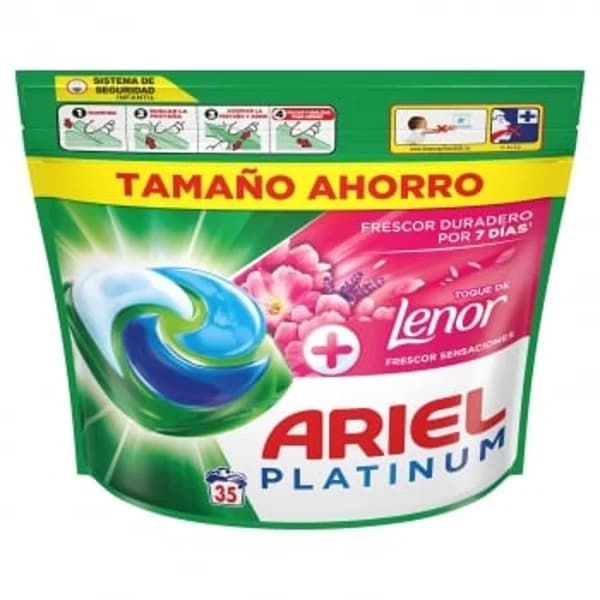 Detergente en cápsulas +toque de Lenor frescor sensaciones Platinum Ariel 35 lavados. - 35 ud - Imagen del producto en Findit
