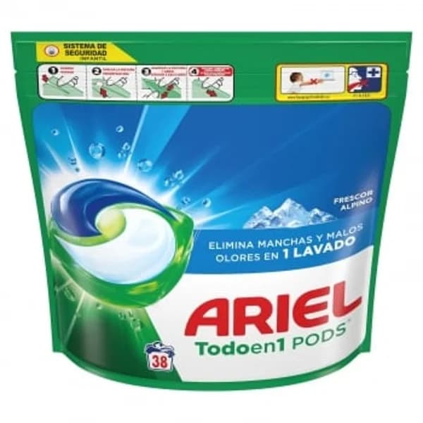 Detergente en cápsulas frescor alpino Todoen1 Pods Ariel , 38 lavados. - 38.3 ud - Imagen del producto en Findit