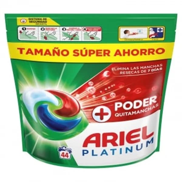 Detergente en cápsulas poder quitamanchas Platinum Ariel 44 lavados. - 44.24 ud - Imagen del producto en Findit