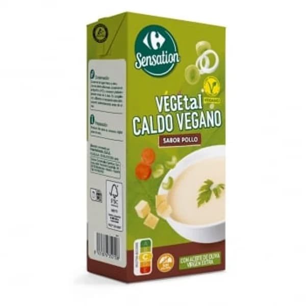 Caldo vegetal sabor pollo con aceite de oliva virgen extra Sensation Carrefour sin gluten brik 1 l. - 1 l - Imagen del producto en Findit