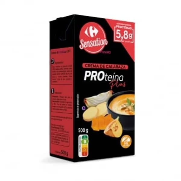 Crema de calabaza alta en proteínas Sensation Carrefour sin gluten brik 500 ml. - 0.5 kg - Imagen del producto en Findit