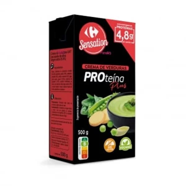 Crema de verduras alta en proteínas Sensation Carrefour sin gluten brik 500 ml. - 0.5 kg - Imagen del producto en Findit