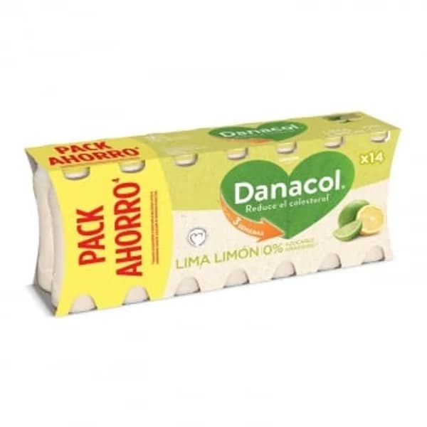 Leche fermentada desnatada lima limón Danacol sin gluten pack de 14 unidades de 100 g. - 1.4 kg - Imagen del producto en Findit