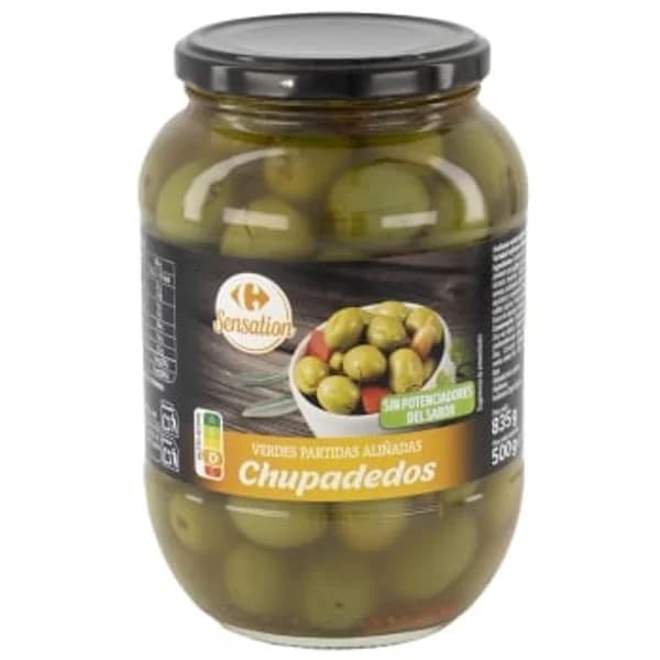 Aceitunas verdes partidas chupaderos Sensation Carrefour 500 g. - 0.5 kg - Imagen del producto en Findit