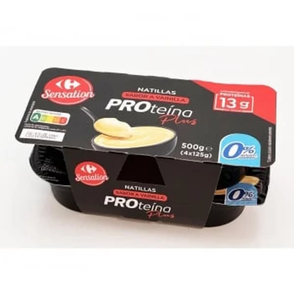 Natillas sabor vainilla Proteína Plus Carrefour Sensation pack de 4 unidades de 125 g. - 0.5 kg - Imagen del producto en Findit