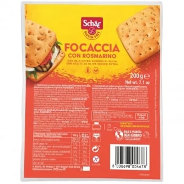 Pan focaccia rosmarino Schär sin gluten y sin lactosa 200 g. - 0.2 kg - Imagen del producto en Findit