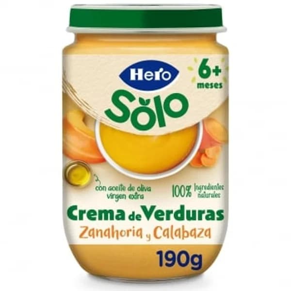 Tarrito de crema de zanahoria y calabaza verduras desde 6 meses Hero Solo sin gluten 190 g. - 0.19 kg - Imagen del producto en Findit