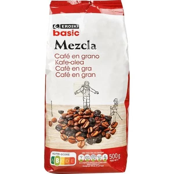 Café en grano mezcla EROSKI BASIC, paquete 500 g - 0.5 kg - Imagen del producto en Findit