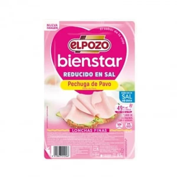 Pechuga de pavo en finas lonchas El Pozo Bienstar sin gluten y sin lactosa 65 g - 0.07 kg - Imagen del producto en Findit