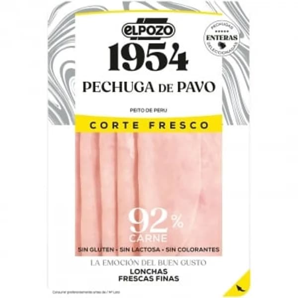 Pechuga de pavo cocida en lonchas finas ElPozo 1954 sin gluten y sin lactosa 120 g - 0.12 kg - Imagen del producto en Findit
