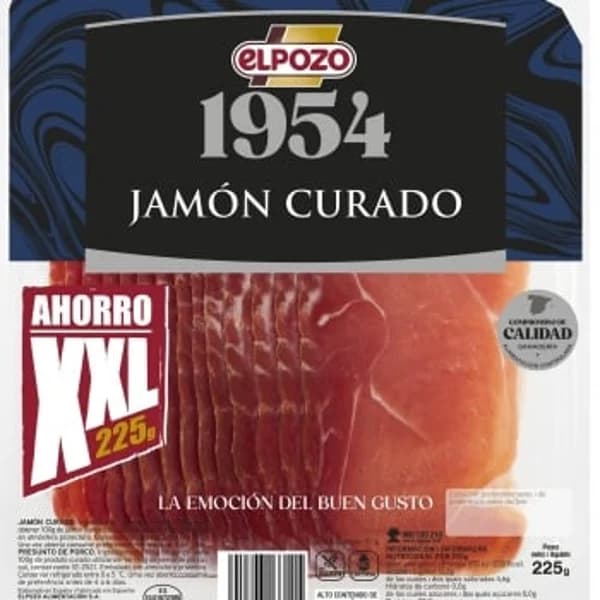 Jamón Curado en lonchas XXL Elpozo Selección sin gluten y sin lactosa 225 g - 0.22 kg - Imagen del producto en Findit