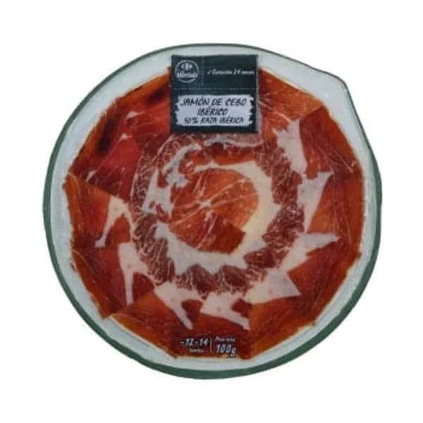 Jamón de Cebo Ibérico 50% Raza Ibérica en lonchas Carrefour El Mercado 100 g - 0.1 kg - Imagen del producto en Findit